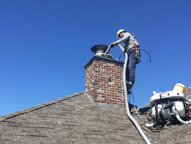 Dedicated Savannah Chimney Sweep team member cleaning a chimney in Savannah, GA