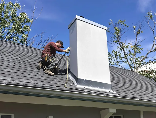 Savannah Chimney Sweep team member finishing chimney construction in Savannah, GA